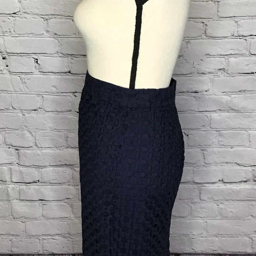 Kenar Navy Blue Eyelet Straight Skirt 2